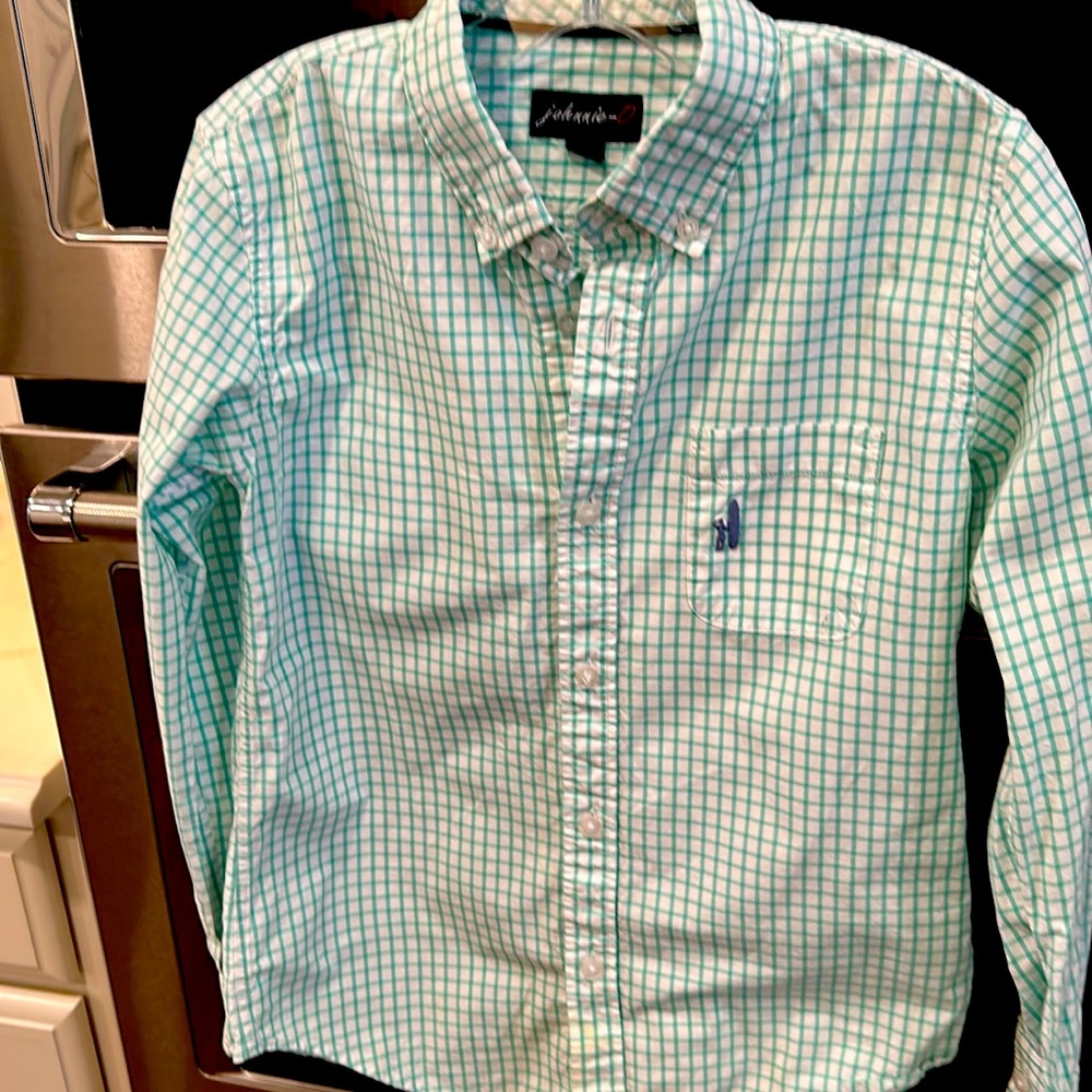Johnnie-O green and white button-down boys shirt size 10